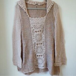 Free People Tan Crochet Knit Cardigan